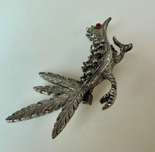 Load image into Gallery viewer, Vintage Silvertone Roadrunner Red Rhinestone Eye Brooch Pin (2.5")
