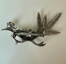 Load image into Gallery viewer, Vintage Silvertone Roadrunner Red Rhinestone Eye Brooch Pin (2.5")
