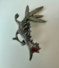 Load image into Gallery viewer, Vintage Silvertone Roadrunner Red Rhinestone Eye Brooch Pin (2.5")
