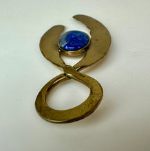 Load image into Gallery viewer, Vintage Hammered Brass Lapis Lazuli Modern Brooch Pin (3.5")
