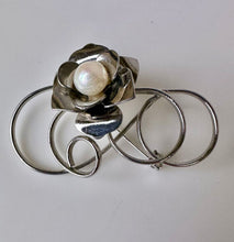 Load image into Gallery viewer, Vintage Sterling Silver Swirl Pearl Rose Brooch Pin (2.25&quot;)
