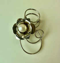 Load image into Gallery viewer, Vintage Sterling Silver Swirl Pearl Rose Brooch Pin (2.25&quot;)

