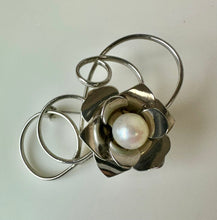 Load image into Gallery viewer, Vintage Sterling Silver Swirl Pearl Rose Brooch Pin (2.25&quot;)
