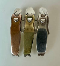 Load image into Gallery viewer, Vintage Far Fetched Sterling Copper Brass Three Sisters Brooch Pin (1.25")
