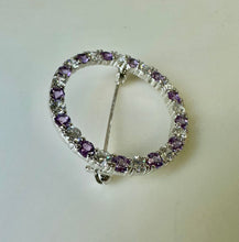 Load image into Gallery viewer, Sterling Amethyst Cubic Zirconia Circle Brooch Pin (1.25&quot;)
