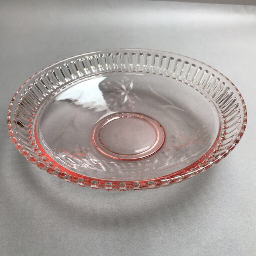 Vintage Pink Glass Serving Bowl Cut Out Lattice Design (3x11)