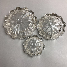 Load image into Gallery viewer, Hazel Atlas Set of 3 Vintage Nesting Ashtrays Clear Glass Round Scalloped
