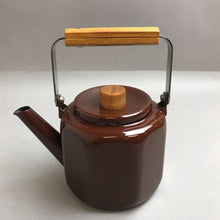 Load image into Gallery viewer, Vintage Brown Enamal Teapot with Wood Handle (5&quot;)
