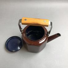 Load image into Gallery viewer, Vintage Brown Enamal Teapot with Wood Handle (5&quot;)
