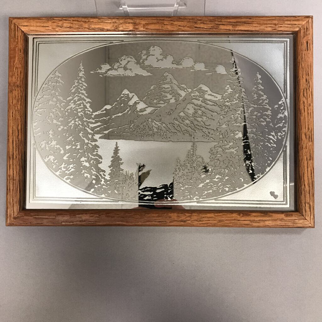 Framed Etched Mirror Mountain Scene Wall Art (9x13)