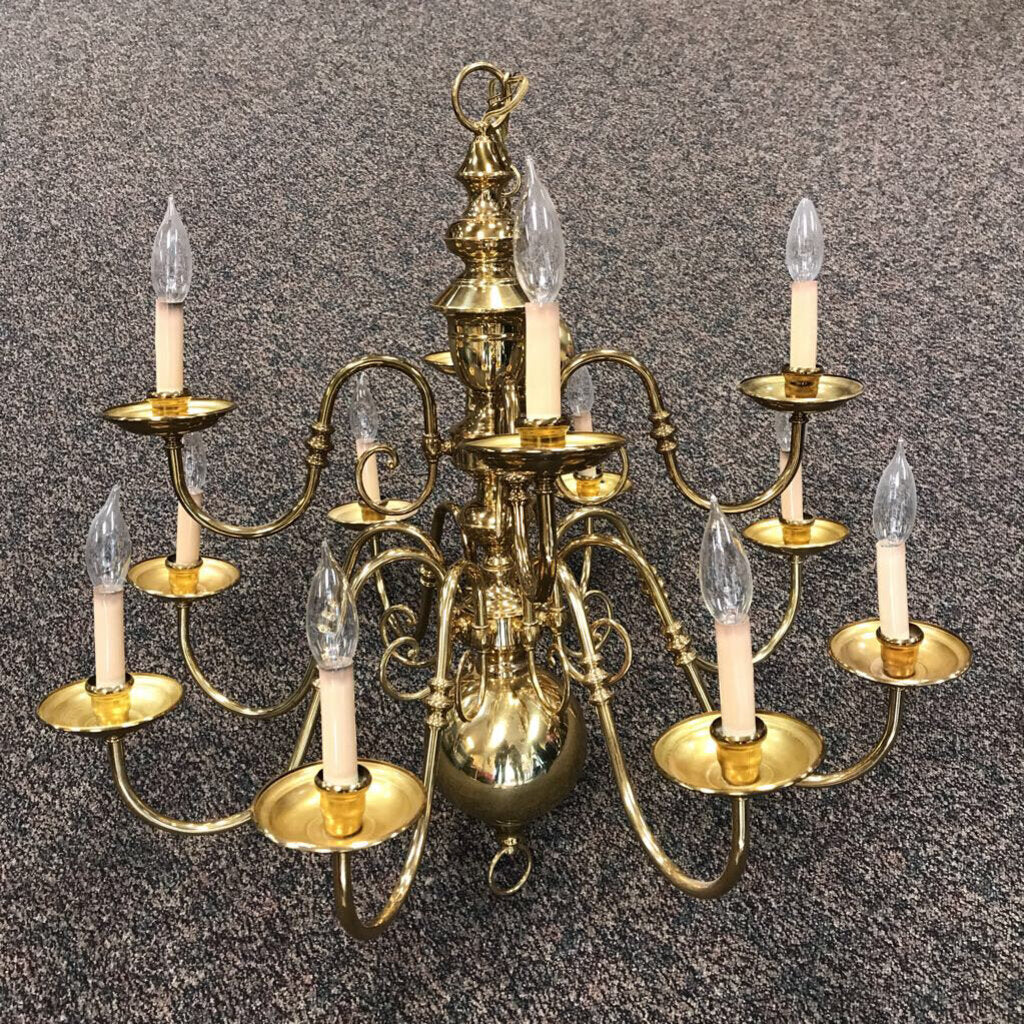 Polished Brass 12 Candle Electric Chandelier