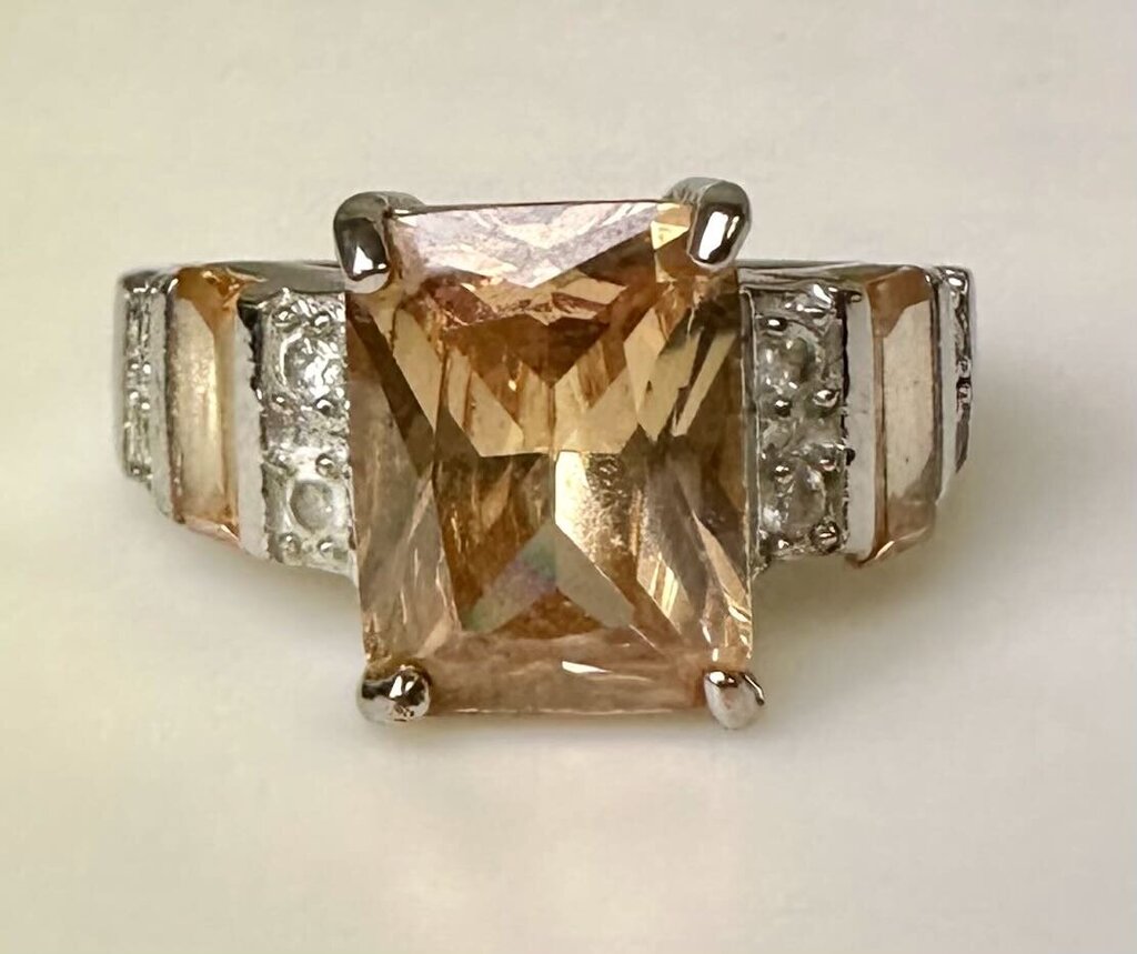 Sterling Simulated Champagne Diamond CZ Ring sz 10
