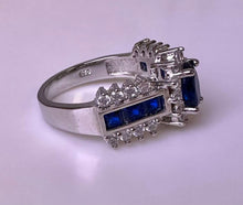 Load image into Gallery viewer, Sterling Simulated Sapphire CZ Halo Ring sz 9.75
