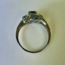 Load image into Gallery viewer, Sterling Blue Topaz 3-Stone Ring sz 9
