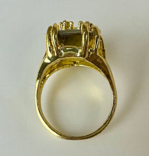 Load image into Gallery viewer, Gold Plated Olive Green Stone w/ CZ Accents Cocktail Ring sz 8.5
