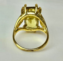 Load image into Gallery viewer, Gold Plated Olive Green Stone w/ CZ Accents Cocktail Ring sz 8.5
