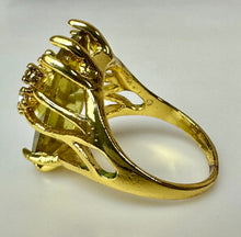 Load image into Gallery viewer, Gold Plated Olive Green Stone w/ CZ Accents Cocktail Ring sz 8.5
