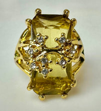 Load image into Gallery viewer, Gold Plated Olive Green Stone w/ CZ Accents Cocktail Ring sz 8.5
