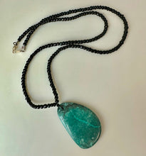 Load image into Gallery viewer, Chrysocolla Teardrop Pendant on Black Beaded Necklace (26")
