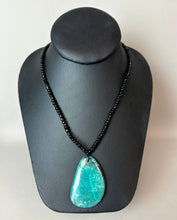 Load image into Gallery viewer, Chrysocolla Teardrop Pendant on Black Beaded Necklace (26")
