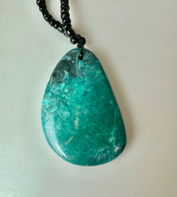 Load image into Gallery viewer, Chrysocolla Teardrop Pendant on Black Beaded Necklace (26")
