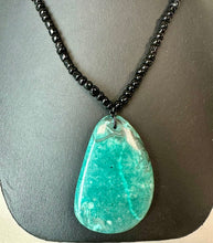 Load image into Gallery viewer, Chrysocolla Teardrop Pendant on Black Beaded Necklace (26")
