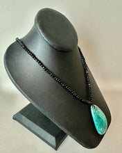 Load image into Gallery viewer, Chrysocolla Teardrop Pendant on Black Beaded Necklace (26")
