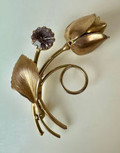 Load image into Gallery viewer, Vintage Goldtone Pale Pink Rhinestone Rose Brooch Pin (2")
