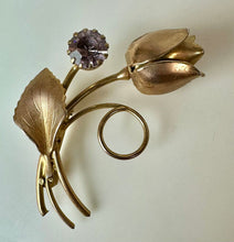 Load image into Gallery viewer, Vintage Goldtone Pale Pink Rhinestone Rose Brooch Pin (2")
