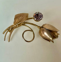 Load image into Gallery viewer, Vintage Goldtone Pale Pink Rhinestone Rose Brooch Pin (2")
