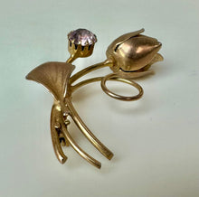 Load image into Gallery viewer, Vintage Goldtone Pale Pink Rhinestone Rose Brooch Pin (2")
