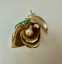 Load image into Gallery viewer, Vintage Goldtone Rose w/ Pearl &amp; Faux Jade Brooch Pin (2.5")
