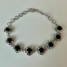Load image into Gallery viewer, Chuck Clemency STS Sterling Onyx Flower Link Bracelet (7.5&quot;)
