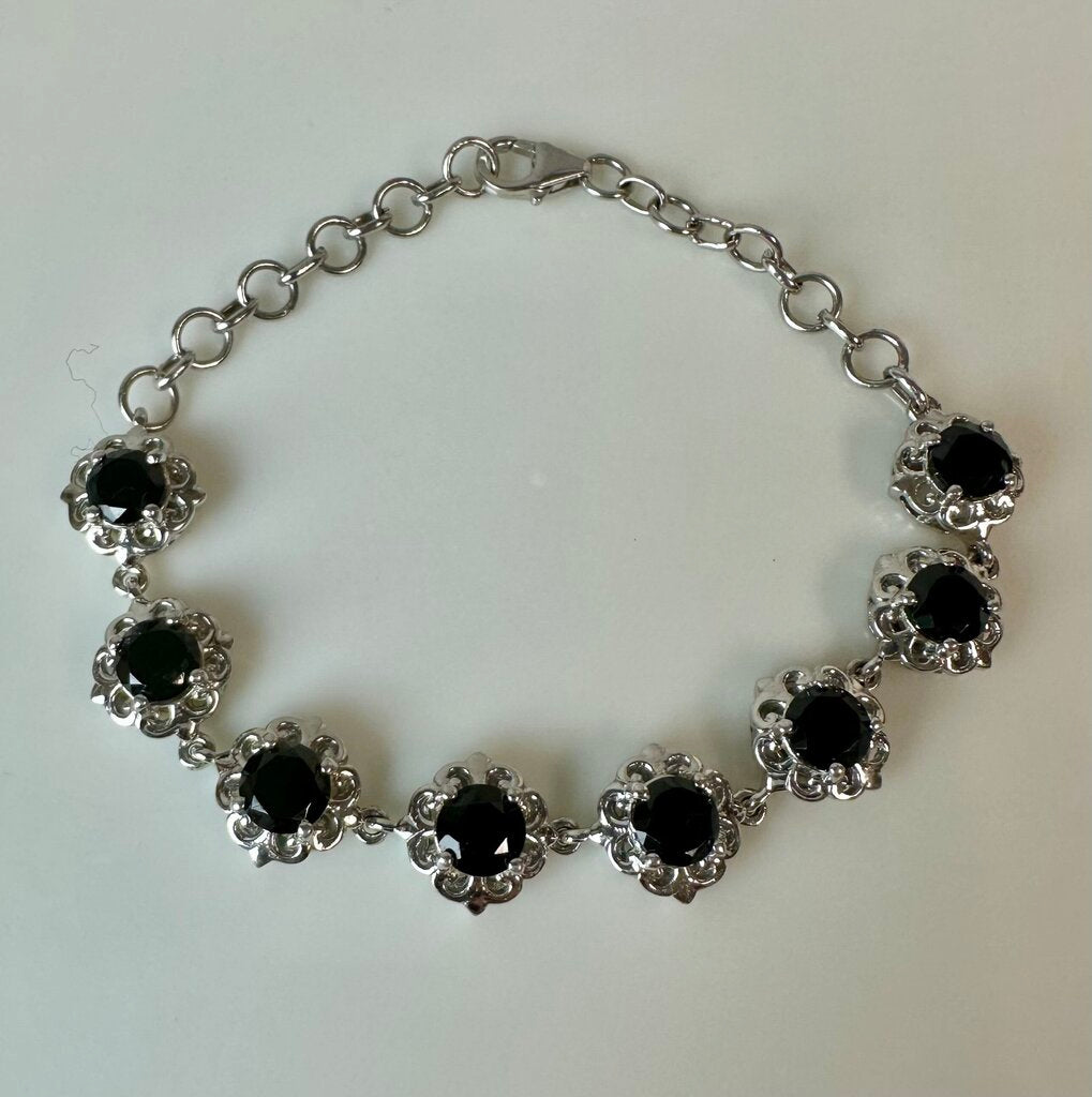 Chuck Clemency STS Sterling Onyx Flower Link Bracelet (7.5