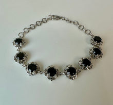 Load image into Gallery viewer, Chuck Clemency STS Sterling Onyx Flower Link Bracelet (7.5")
