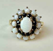 Load image into Gallery viewer, Gold Vermeil Sterling Opal Sapphire Halo Ring sz 8.75
