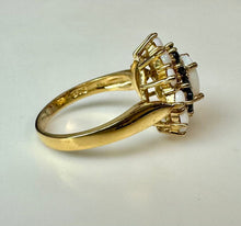 Load image into Gallery viewer, Gold Vermeil Sterling Opal Sapphire Halo Ring sz 8.75
