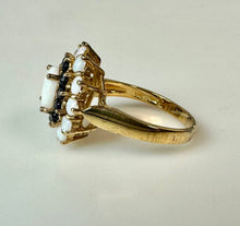 Load image into Gallery viewer, Gold Vermeil Sterling Opal Sapphire Halo Ring sz 8.75

