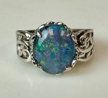 Load image into Gallery viewer, Sterling Blue Fire Opal Ring sz 8
