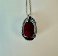 Load image into Gallery viewer, Sterling Faceted Natural Ruby Filligree Pendant on 20" Chain
