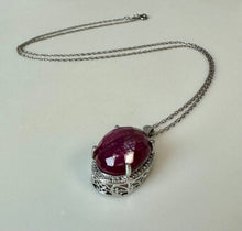 Load image into Gallery viewer, Sterling Faceted Natural Ruby Filligree Pendant on 20" Chain
