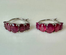 Load image into Gallery viewer, Sterling Ruby 5-Stone 0.75" Hoop Earrings
