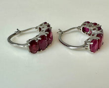 Load image into Gallery viewer, Sterling Ruby 5-Stone 0.75" Hoop Earrings
