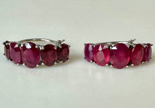 Load image into Gallery viewer, Sterling Ruby 5-Stone 0.75" Hoop Earrings
