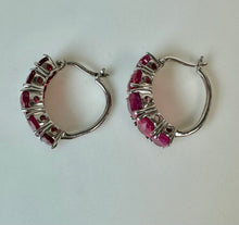 Load image into Gallery viewer, Sterling Ruby 5-Stone 0.75" Hoop Earrings
