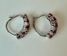 Load image into Gallery viewer, Sterling Ruby 5-Stone 0.75" Hoop Earrings
