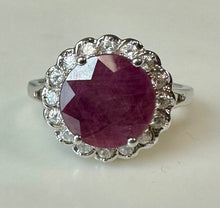 Load image into Gallery viewer, Sterling Ruby White Topaz Halo Ring sz 7
