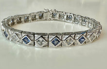 Load image into Gallery viewer, Art Deco Style Sterling Lab Created Ceylon Sapphire Tennis Bracelet (7.5")
