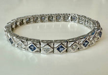 Load image into Gallery viewer, Art Deco Style Sterling Lab Created Ceylon Sapphire Tennis Bracelet (7.5")
