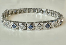 Load image into Gallery viewer, Art Deco Style Sterling Lab Created Ceylon Sapphire Tennis Bracelet (7.5")

